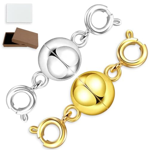 GYHWOFUL 2 Stück Magnetverschluss Kette, Kettenverlängerung Sterling, Magnet Kettenverschluss Silber 925 für Armbänder, DIY Jewellery Making Accessories, Halskette, Verlängerungskette (Gold Silber)