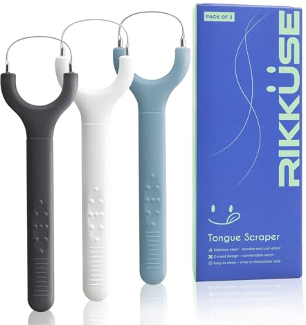 3-Pack Metal Tongue Scraper for Adults, 304 Stainless Steel Tongue Cleaner for Bad Breath, Professional Tongue Scrubber Oral Hygiene Kit, Easy to Use - Multi-Color