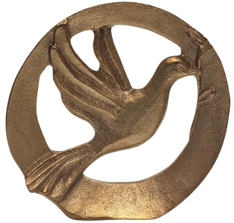 Herzmensch Friedenstaube, goldene Massive Taube aus Bronze 8 cm Figur zum Hinstellen als Deko und Geschenk zur Hochzeit, Kommunion, Weihnachten, Trauer