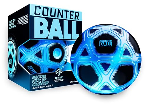 strikesphere Counter Ball, Fußballgeschenk für Jungen und Mädchen ab 6 Jahren: Zählball mit Licht- und Soundeffekten, weiß und blau