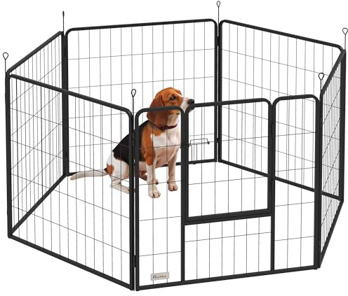 PawHut Parc pour Chien, enclos Chien 6 Panneaux modulable et Pliable, enclos Portable en Acier 80H cm avec Porte, clôture pour Chat, Chiens de Petit et Moyen Taille, intérieur et extérieur, Gris