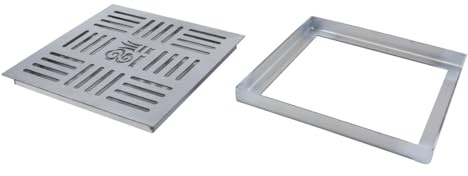 Durlo Abflussgitter aus Edelstahl, Abdeckung für Entwässerungskanäle im Außenbereich, quadratischer Bodenablauf 200 x 200 x 20 x 2 mm mit Rahmen für Hausrand, Gehweg, Hof, Terrasse, Gewerbe