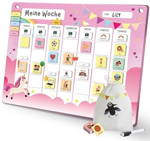 Rabano Wochenplaner Kinder | Magnettafel Kinder für die Wochenplanung | 200 Magnete, Montessori-Wochenplanung, unterstützt Routinen bei ADHS, Verantwortung und Selbstständigkeit im Alltag