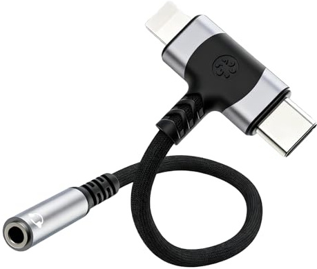 Adaptador 2 en 1 para USB-C & Lightning a Jack 3,5 mm – Adaptador de Audio HiFi con Chip DAC, para USB-C/Lightning a Auxiliar, Compatible con iPhone 16/15/14/13, Samsung S24/S23/S21, MacBook, iPad