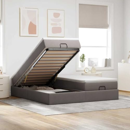 QJBSAVVA Ottomanbett 160x200 cm Taupe mit Taschenfederkernmatratze und Stauraum Hydraulik Mechanismus Modernes Design für Schlafzimmer Gästezimmer Jugendzimmer
