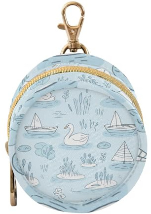 White Gooses Étui de rangement avec fermeture éclair et dragonne à clip Motif bateau Bleu