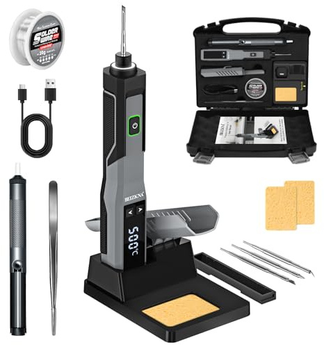 Soldering Iron Kit Cordless 5s Heating 3200mAh Rechargeable 14-in-1 USB Soldering Iron with LED Display 200-500℃, Auto Sleep, Electric Portable Battery Solder Welding Tool for Precision Repair & DIY