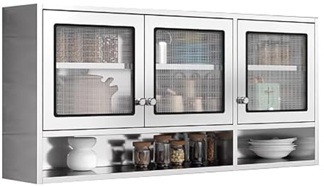ZPRYZHD Mobiletti Dispensa con Ripiani Regolabili, Pensile a Parete in Acciaio Inossidabile, Pensili Cucina Sospesi con Ante, per Garage, Ufficio, Ripostiglio(X-Large)
