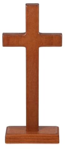 NUOBESTY Holzkreuz Stehend 22cm aus Buchenholz Christliches Tischkreuz mit Ständer für Wohnraum Kirche und Taufe