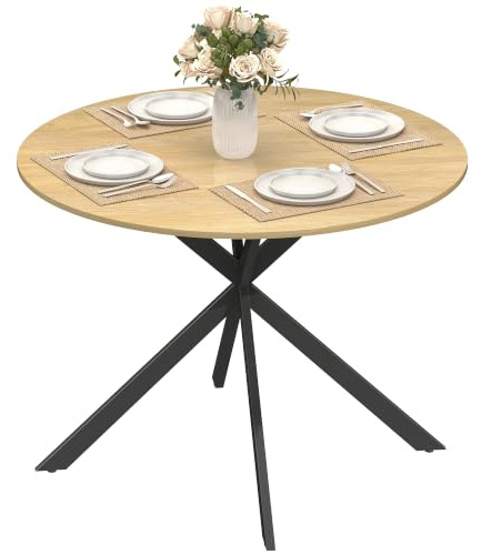 HOMCOM Esstisch für 4 Personen im Industriestil, Ø 100 cm, Eiche | Runder Küchentisch, mit Stahlbeinen, für Esszimmer, Küche, Homeoffice