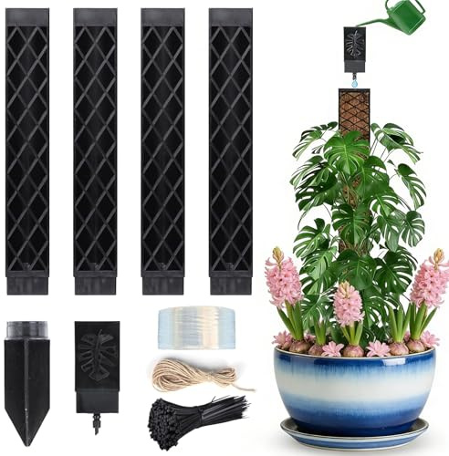Katyjun Moosstab für Monstera aus verdicktem Kunststoff gegen Rissbruch, Rankhilfe Zimmerpflanzen für Wohnzimmer Balkon, erweiterbare Moss Pole mit Bewässerungstrichter