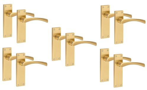 Golden Grace Victorian Astrid Scroll Door Handle Satin Brass, 5 Pairs | Includes fixing screws and spindles for quick installation; metal build with classic 150mm x 40mm backplates.
