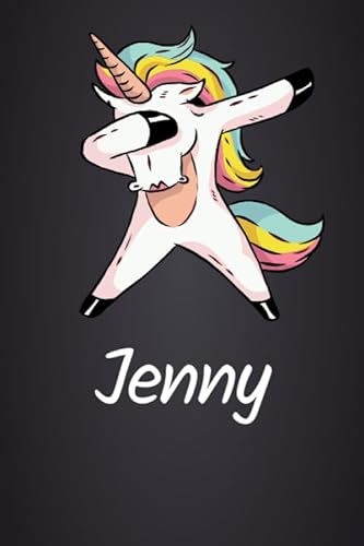 Jenny: DIN A5 (6'x9') Notizbuch mit 120 blanko Seiten - Personalisiertes Journal | Tagebuch | Poesiealbum | Notizheft mit süßem Einhorn als Geschenk ... oder zum Geburtstag für Frauen und Mädchen