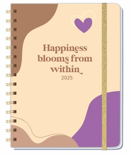Happiness blooms from within Spiral-Kalenderbuch A5 2025: Taschenkalender 2025 mit Spiralbindung und viel Platz für Termine. Praktischer ... und Stickerbögen. (Kalenderbücher Heye)