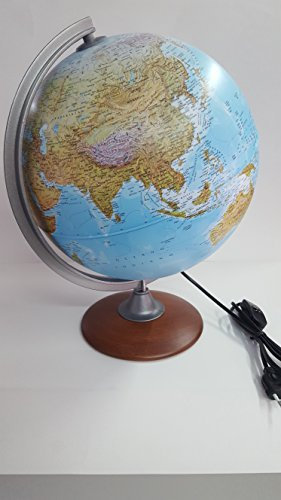 ATLANTIS Mappamondo Luminoso 30 Cm Fisico Politico con base in legno e semi-meridiano effetto metallizzato