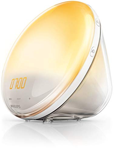 Philips SmartSleep Wake-up Light – Nachttischlampe & Wecker, Farbige Sonnenaufgangssimulation, 20 Helligkeitseinstellungen, 6 natürliche Wecktöne, Mitternacht-Lichtfunktion, Modell HF3521/01