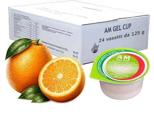 AM Gel Cup Acquagel Arancia con edulcorante - Acqua Gelificata pronta all'uso 24 vasetti da 125g