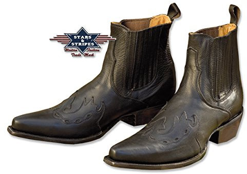 STARS & STRIPES WB-08 västerländska stövlar – handgjorda oxläderstövlar med Goodyearsula, svart, 46 EU