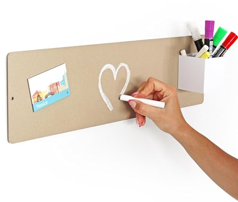 KalaMitica - Magnettafel für die Wand, Kreidetafel Magnetisch aus Stahl, beschreibbar mit Kreide und abwischbar, Pinnwand für Magnete - Beige - 14 x 50 cm