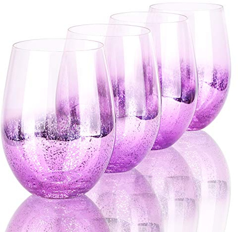 Beasea Lot de 4 verres à boisson violets, 530 ml, verres à cocktail, verres à bière, verres à bière brillants pour eau et jus