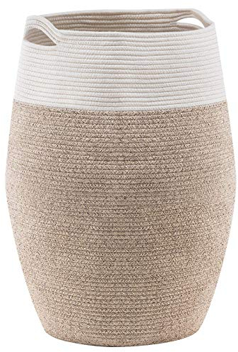 YOUDENOVA Cesto Portabiancheria Portaoggetti Intrecciato 105 L Stoccaggio Cestino Tessuto Pieghevole Grande Organizzatore di Corda di Cotone Biancheria da Bagno Lavanderia con Manico Marrone