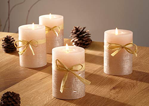 Wachs-Kerze Champagner, 4er Set, creme & gold, Ø 6 cm, Stumpenkerzen mit langer Brenndauer, Kerzenset