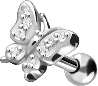 PIERCINGLINE Chirurgenstahl Ohrpiercing | SCHMETTERLING + KRISTALLE | Piercing Ohr Stecker Helix Tragus | Farbauswahl