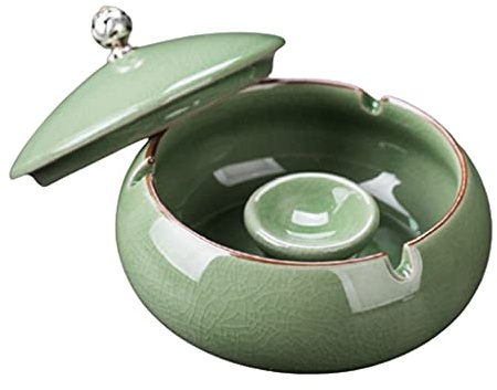 Portatile Posacenere in ceramica con coperchio, vassoio di cenere desktop per decorazione d'ufficio, posacenere da sigaretta, portacenere per fumatori, miglior regalo idea Durevole ( Color : Green )