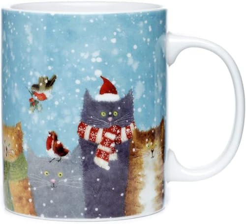Puckator Jan Pashley Christmas Cats Porcelain Tea Coffee Mug - Funny Home Accessories - Cute Gifts for Girlfriend - Large Mugs for Men Women Hot Drinks Cute Cups Presents - Secret Santa Gift Cup Set