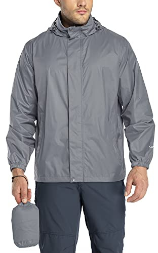 33,000ft Regenjacke Herren Leicht Wasserdicht Faltbare Regenmantel mit Kapuze Fahrrad Rain Windbreaker Windjacke Camping Outdoor Grau M