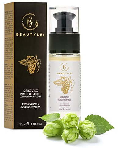 BEAUTYLEI | BIO-aufpolsterndes Anti-Falten-Gesichtsserum | Augen- und Lippenkontur, Nasolabial | Hyaluronsäure und Hopfen | Geruchlos, Anti-Aging, Anti-Flecken | 98% pflanzlicher | MADE IN ITALY
