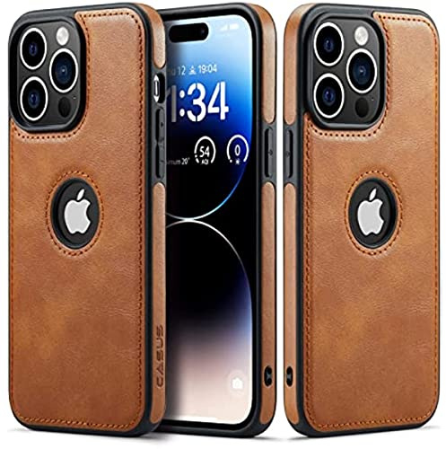 Sibada Hülle für iPhone 14 Pro Max, Logo View, Kompatibel mit Slim Premium Veganes Leder Klassisch Luxus Elegant Dünn, entworfen für iPhone 14 Pro Max - Braun