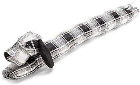 Sweet Home - Gepolsterter Zugluftstopper für Türen und Fenster in Hundeform, Durchmesser 17 cm, Länge 80 cm, aus Polyestergewebe, Tartan Weiß/Schwarz/Beige