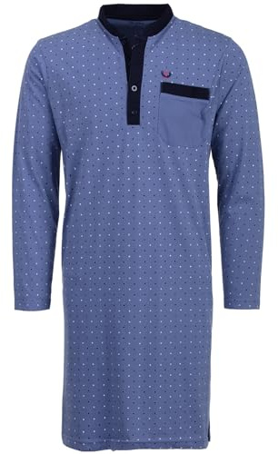 Henry Terre - Chemise de nuit pour homme - À manches longues - Avec poche poitrine et col montant, bleu, XXXL