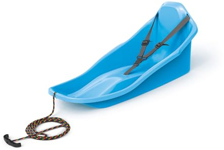 Schlitten mit Sicherheitsgurt Kleinkinder bis 3 Jahre Rodel Rutscher mit Seil TOPO (Blau)