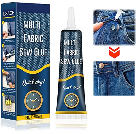 Ganbaro Fabric Glue,50ml Sew Glue Liquid,Fabric Glue Washable Permanent Adhesive,Fabric Glue Reinforcing Adhesive,Permanent Textile Fabric Glue,Fabric Glue Clothes,Flannel,Leather,Waterproof Clear