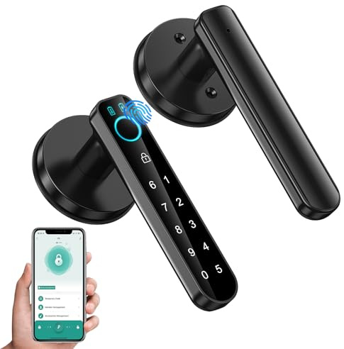 Fingerprint Door Lock- Smart Door knob,biometric Door Lock，with passcode keypad keyless Entry Door Handle，for Bedroom Home Hotel Office Apartment (Black with APP)