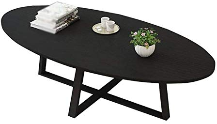 Nordischer Couchtisch aus massivem Holz, ovaler Sofa-Beistelltisch für kleine Wohnungen, Zuhause, Wohnzimmer, Schlafzimmer, Balkon, Verhandlungstisch, Länge 39,4 Zoll, Schwarz