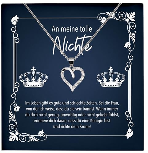 22Feels An meine tolle Nichte Geschenk 18. Geburtstag, Weihnachten, Abschluss, Schmuck Set für Mädchen und Frauen - Echt Silber 925 Herz Halskette mit Karte