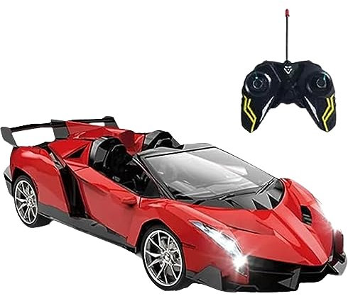 PNJB Remote Control Fast Modern Racing Car - With 3D Light, Electric Sport Roadster, Convertible, Durable, Easy To Manoeuvre, Glowing Headlights, RC Model Toy For Kids (RED)