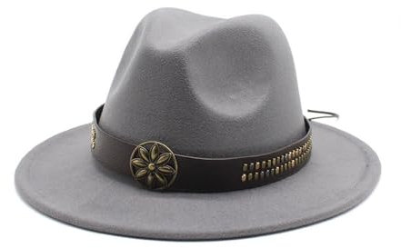 Fengyan Chapeaux Chapeau de coupe de style britannique, chapeau de jazz nouveau, chapeau tibétain à grande aile de printemps et d'automne, chapeau en feutre de salon de tir de mariage ( Couleur : gris