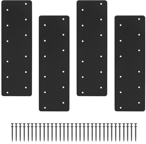 4 Pcs 15.7x5Straight Steel Flat Plate,Heavy Duty Mending Plate With Black Powder-Coated Joining Brackets, I Shape Strap Metal Plate with Fit 6x6,8x8 for Repair House,Furniture,Pavilion,Truss framing