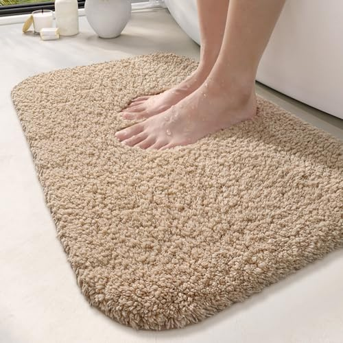 DEXI Badematte rutschfeste 50 x 80 cm, Badteppich Waschbar, Absorbierende weicher Badezimmerteppich, Mikrofaser Badvorleger für Dusche,Badewanne und Waschbecken, Beige