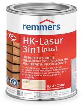 Remmers HK-Lasur 3 in 1 [plus] bianco opaco, 0,75 litri, vernice protettiva per legno di alta qualità, 3 in 1, ad asciugatura rapida, durevole