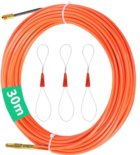 CONNECTION 30m Sonda Passacavi,Sonda Elettricista Ø 4 mm Sonda Passacavi Professionale Molla Elettricista Con 3 Molla Di Guida Tiracavi Attrezzi per inserimento ed estrazione cavi la Posa di Canaline