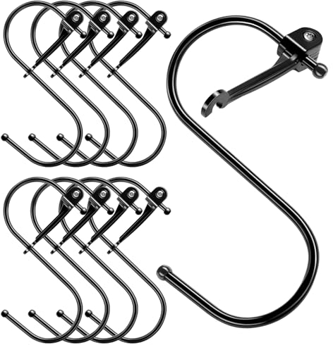 Sopito Crochet S, 8 PCS crochet en s Metal avec Boucle de Sécurité Anti-chute Mobile pour Cuisine, Salle de Bain et le Bureau, Noir, 3.2 cm