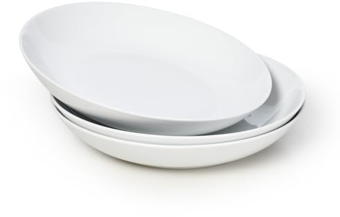 WishDeco Juego de 3 Cuencos de Pasta, Platos Hondos Cerámica 650ml, Boles Desayuno Blancos, Cuencos Cocina para Ramen, Sopa, Aperitivos, Ensalada