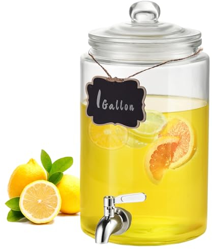 VEVOR Distributeur de Boissons de 3,8 L, Fontaine à Eau en Verre Alimentaire, avec Robinet en Acier Inoxydable, Distribution de Jus Limonade Thé Glacé, pour Restaurants, Hôtels, Cafés, Soirées
