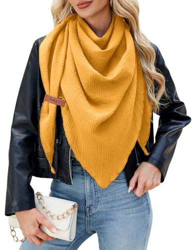 PASUDA Schal Damen Musselin Dreiecksschal Baumwolle 190 * 80cm | Bequem Weiches Dreieckstuch, Halten Sie Warm Halstuch, Musselintuch Herbst, Elegant Unifarben, Groß Schal Damen Stola