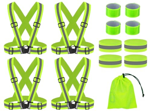 Abiyou 4PCS Gilet Catarifrangente Regolabile, Regolabile Gilet Riflettente, Elasticità Giubbotto Catarifrangente, Elastico Gilet Riflettente, per la Bicicletta,Jogging,Corsa,Escursionismo(Giallo)